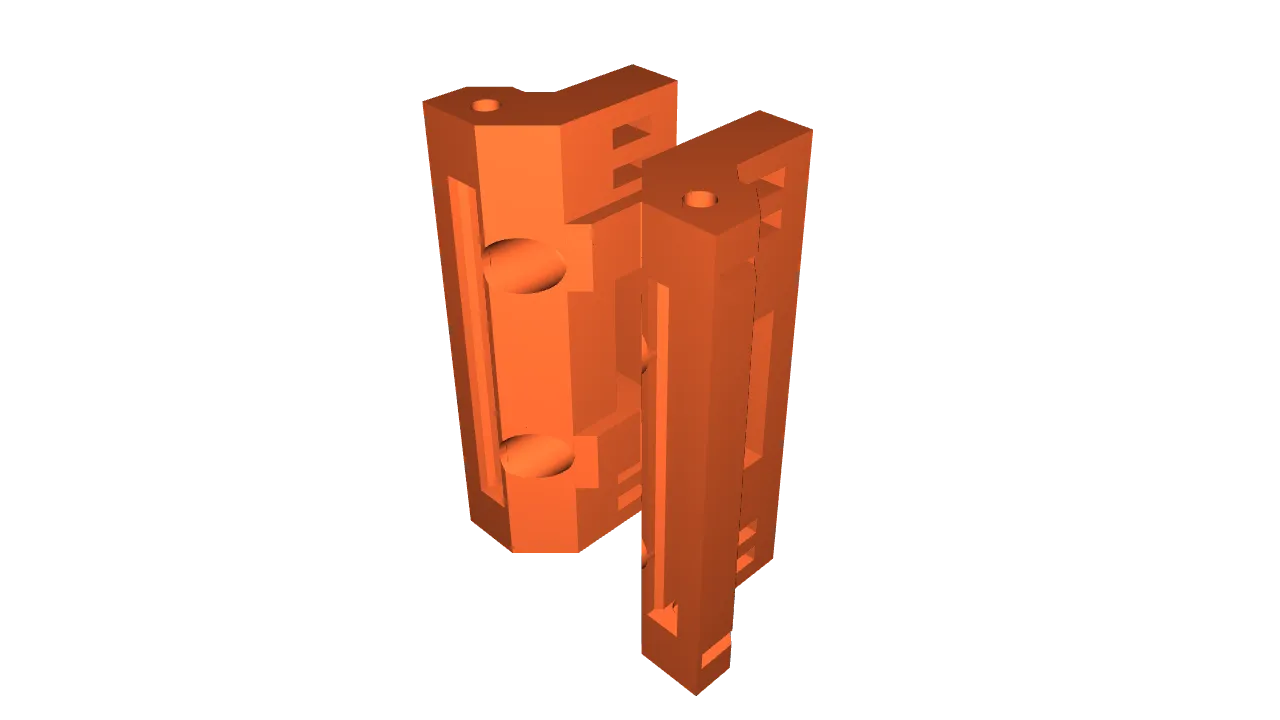 CAD preview of the two-piece ESP32 DIN-rail mount and pin-breakout carriers.