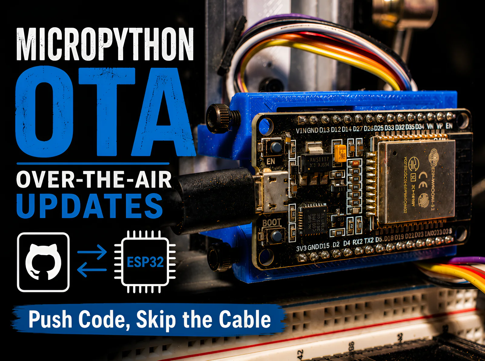 MicroPython over-the-air updates from GitHub to an ESP32 development board.